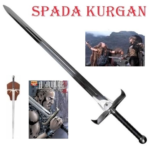 Spada kurgan per cosplay - spada medievale fantasy da collezione con espositore da parete del film highlander .